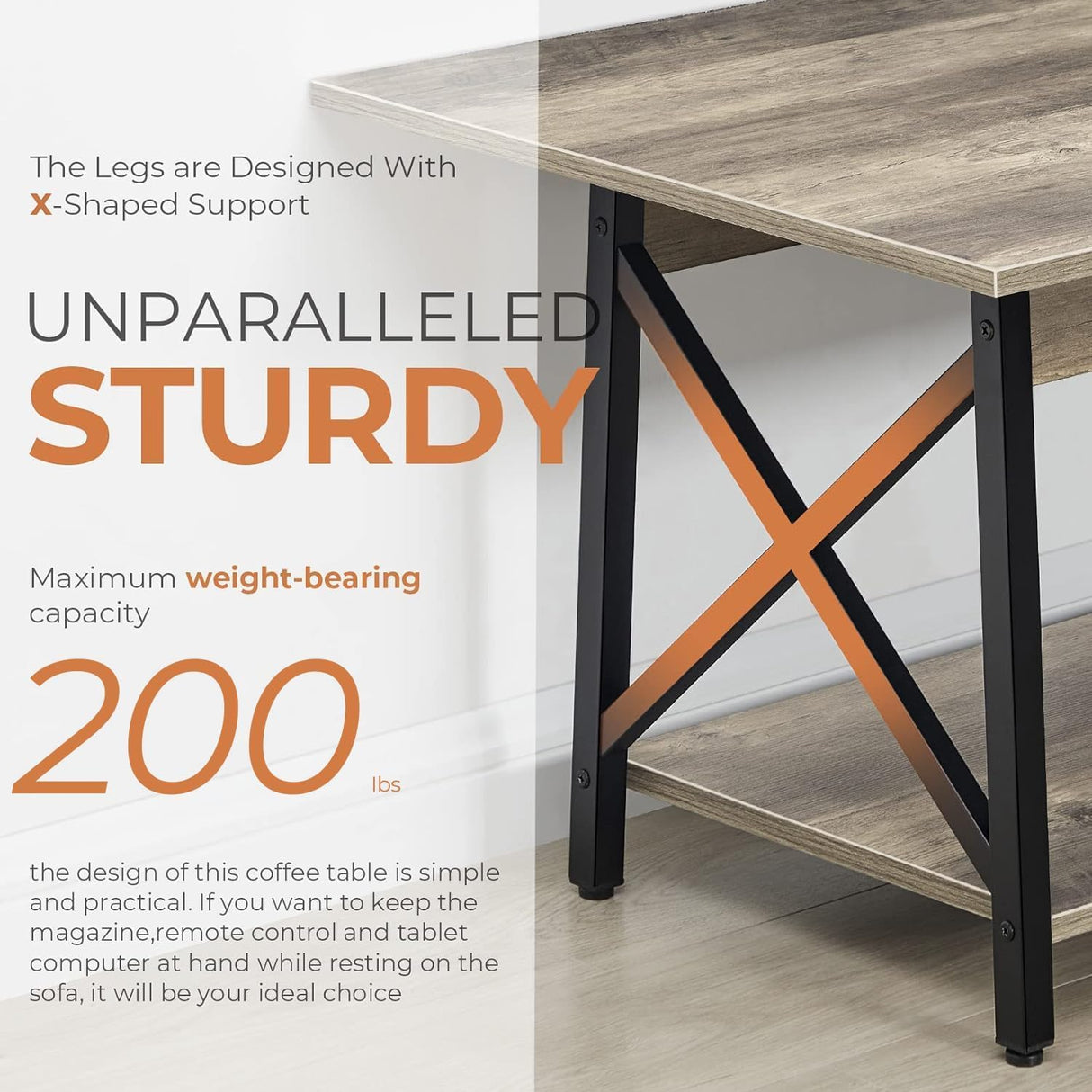 GreenForest Coffee Table with Storage, 39inch Modern 2-Tier Coffee Tables for Living Room, X-Frame Design Farmhouse Coffee Table Space Saving Living Room Small Tables, Easy Assembly, Grey Wash GreenForest