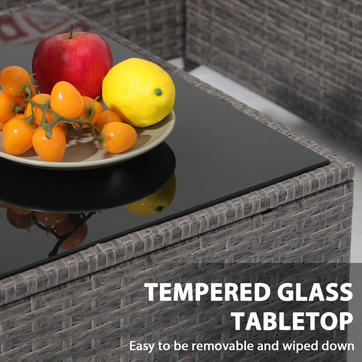 JOIVI Outdoor Patio Furniture Set, Small Sectional Conversation Set, All-Weather Wicker Furniture Sofa Set, L-Shaped Outdoor Patio Seating with Cushions, Tempered Glass Coffee Table, Navy Blue JOIVI