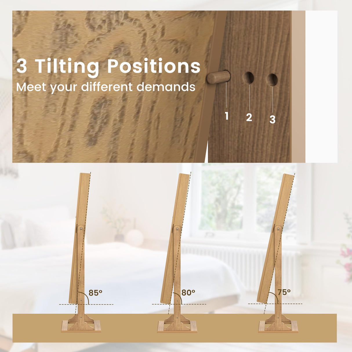 CHARMAID Jewelry Armoire with Full Length Mirror, Lockable Jewelry Cabinet with Large Jewelry Storage, 6 LED Lights, Inner Makeup Mirror, Standing Jewelry Organizer Box (Wood Grain) CHARMAID