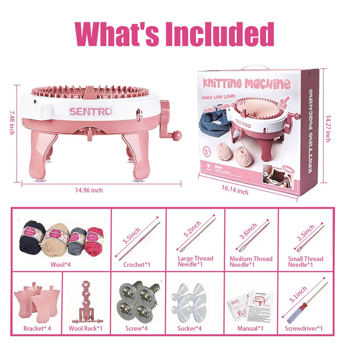 SENTRO Knitting Machine, 48 Needles Knitting Crochet Machine, Smart Knitting Loom Machine with Row Counter for Adults Beginners, Circular Double Knit Loom Crochet Knitting Machine Kit for Hat Socks SNOUUOSN