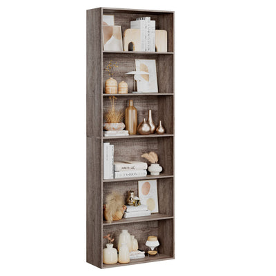 FOTOSOK 6-Tier Oak Open Bookcase – Stylish Freestanding Storage for Living Room, Bedroom & Office