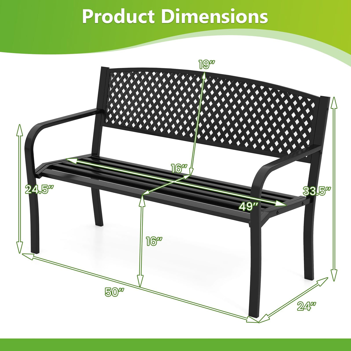 Tangkula Metal Outdoor Park Bench, 50 Inches Garden Bench with Patterned Backrest and Curved Armrests, 2-3-Person Patio Bench, Outside Heavy-Duty Metal Loveseat Chair for Porch, Lawn, Yard & Park Tangkula