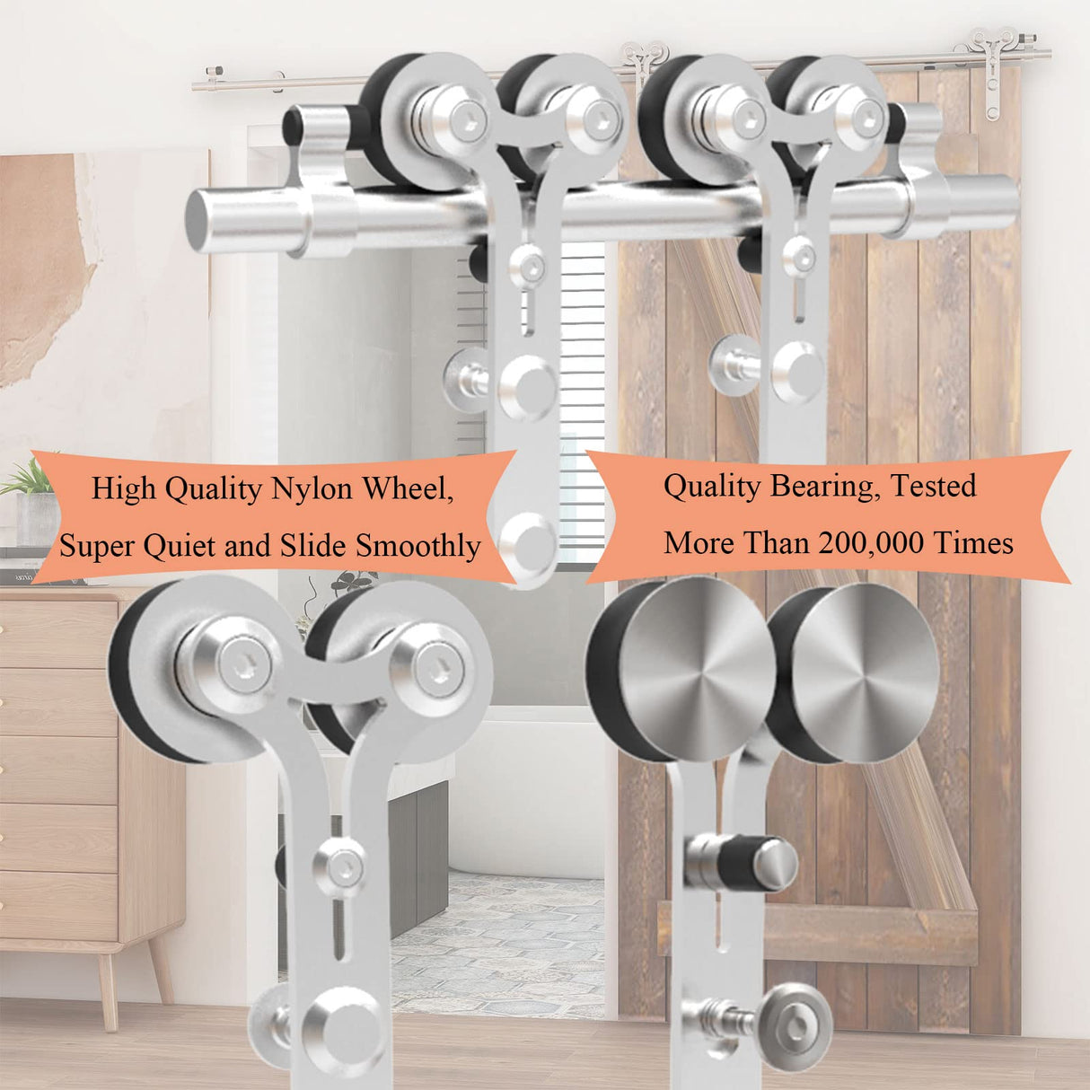 TSMST 6FT Sliding Barn Door Hardware Kit, Stainless Steel Heavy Duty Sturdy Barn Door Track for Single Wood Door, Slide Smoothly Quietly (Y Style) TSMST