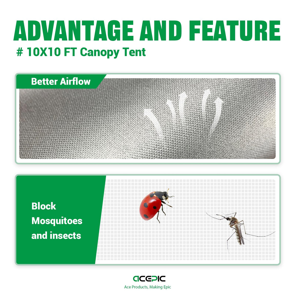 Acepic Gazebo Universal Replacement Mosquito Netting,10' x 10' Outdoor Mesh Netting Screen 4-Panel Sidewall with Zipper for Patio, Canopy, Garden and Backyard,(4PCS Mosquito Net Only,Khaki) Acepic