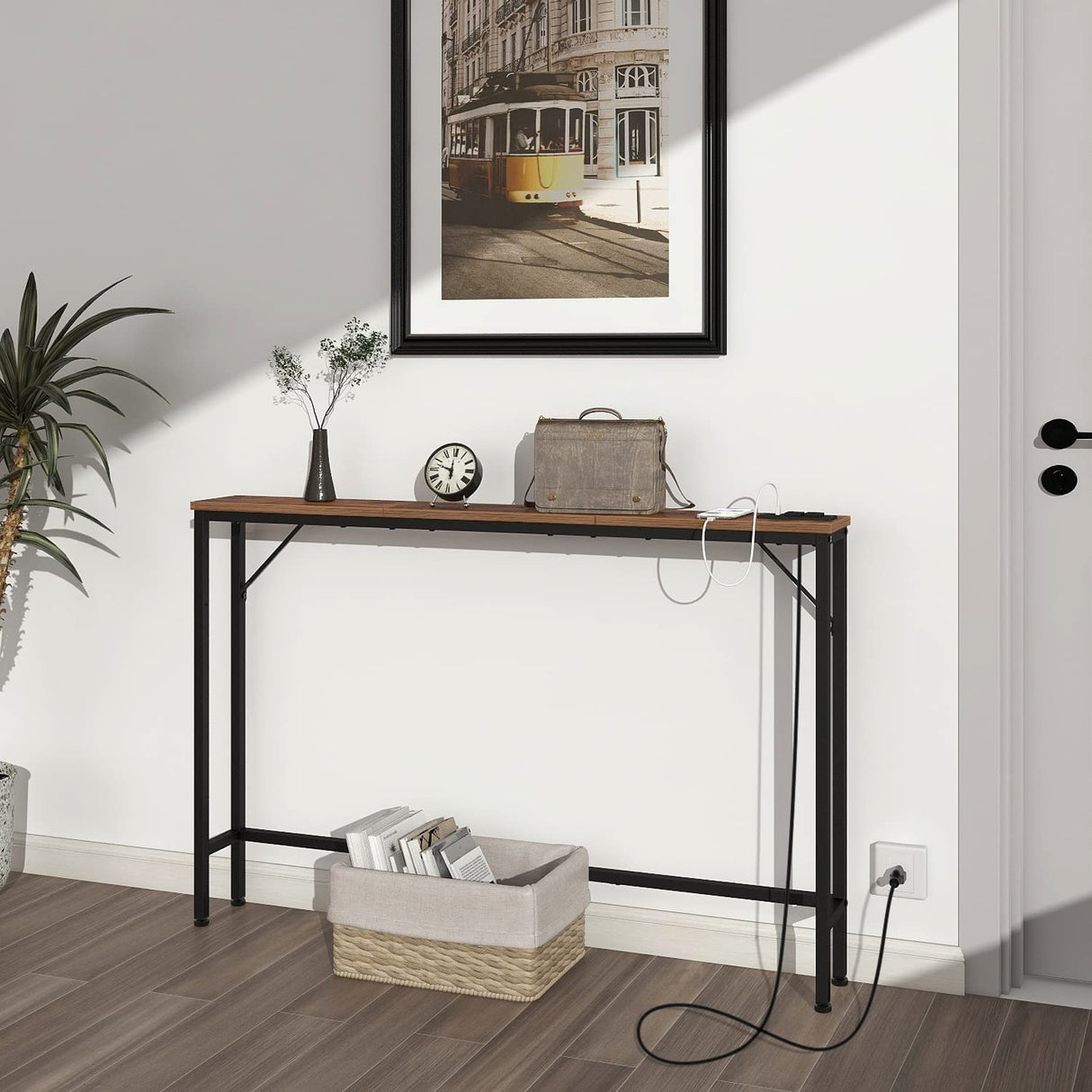 Tohomeor 5.9" Skinny Behind Sofa Console Table with Charging Station 47.24" Narrow Long Behind Couch Table with Power Outlets USB Ports Thin Entry Table for Entryway Living Room Hallway Tohomeor