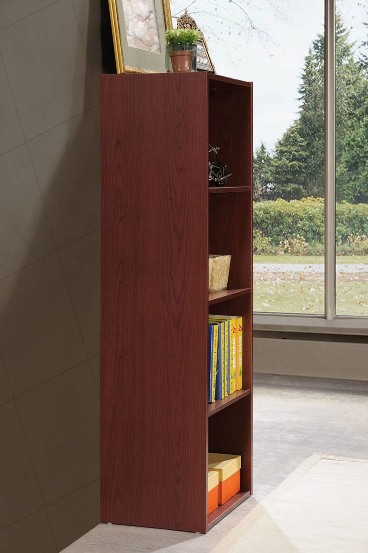 Hodedah 4-Shelf Bookcase in Mahogany Hodedah