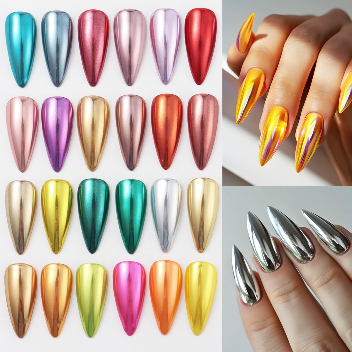 24Pcs Chrome Nail Powder Set - Metallic Mirror Effect Holographic Iridescent Aurora Mermaid Nail Powder Pigment Silver Red Green Gold Nail Chrome Powder for Nails Art Decoration(24 Eye Shadow Sticks) SUTOZMIWE