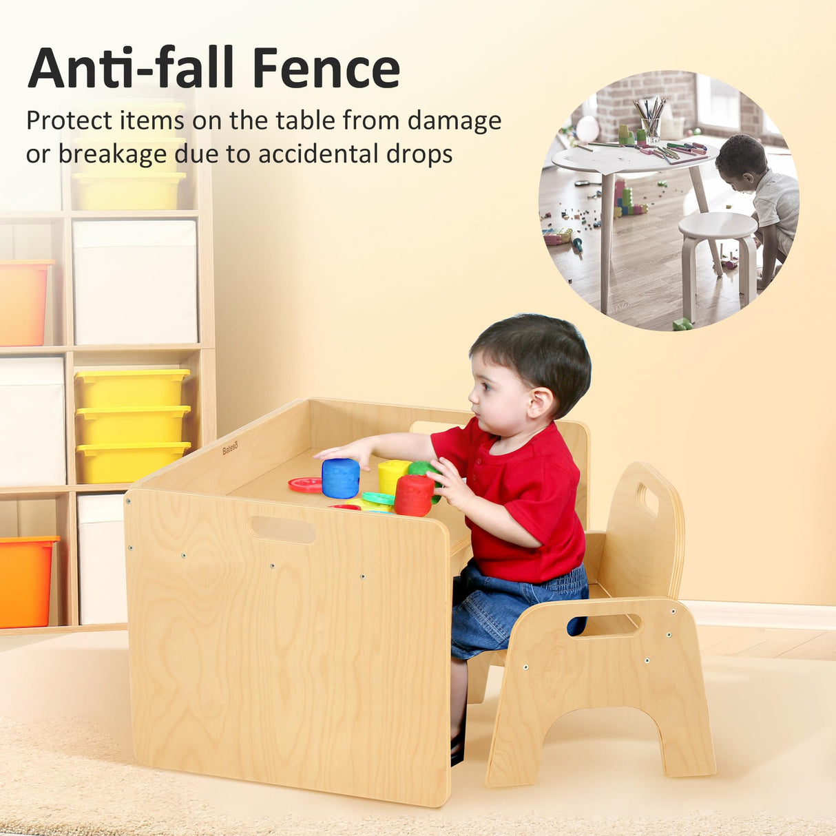 Bateso Montessori Weaning Table and Chair Set, Montessori Table and Chair Set for Toddlers, Montessori Children's Furniture for Reading, Crafts & Play, Suitable for Boys and Girls Aged 1-3 Years. Bateso