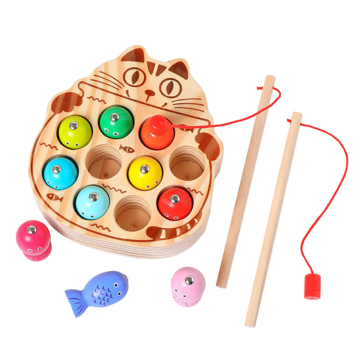 kidus Montessori Magnetic Wooden Fishing Game for Toddlers 1-3 Years Old,Fine Motor Skills Early Learning Eyes Hands Cooperation Toy for Boys & Girls Great Birthday Gift kidus