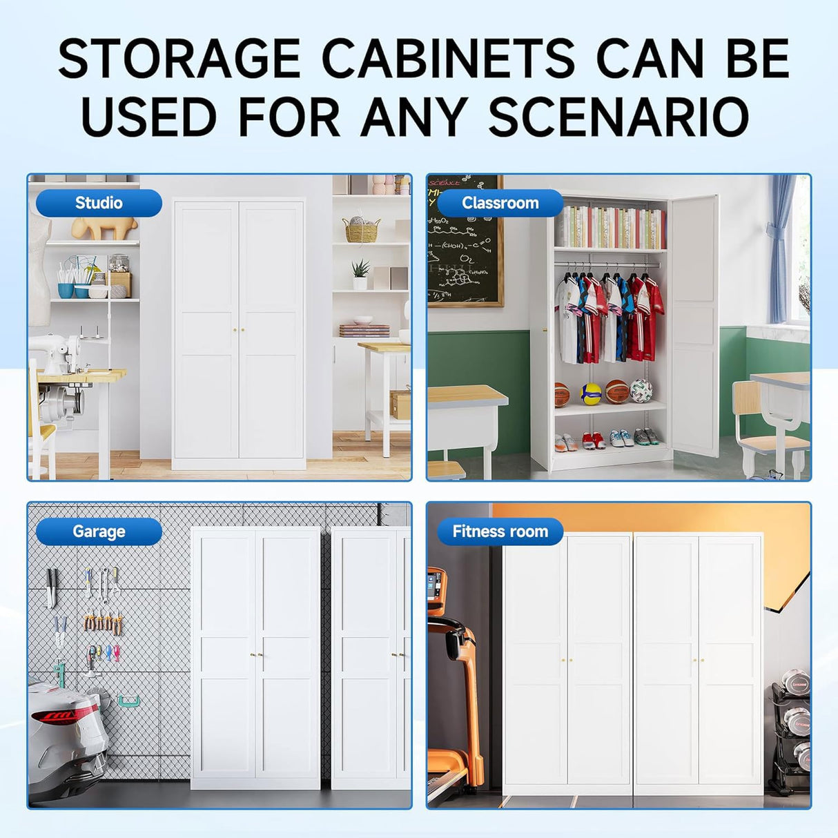 Metal Wardrobe Closet with Doors, 72" Tall Almirah for Clothes with Hanging Rod and Adjustable Shelve, Armoire for Home, School, Employee, Gym (White, Without Drawers) heycode