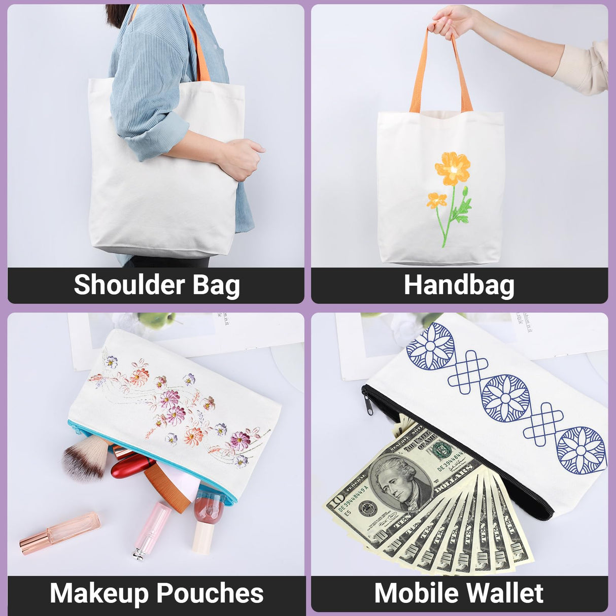 Segarty Sublimation Tote Bag, 30 pack Large White Reusable Women Grocery Bag Blank DIY Heat Transfer Canvas Bag Cosmetic Makeup Bags with Zipper bulk for Decorating Crafting Gift Travel 12oz Segarty