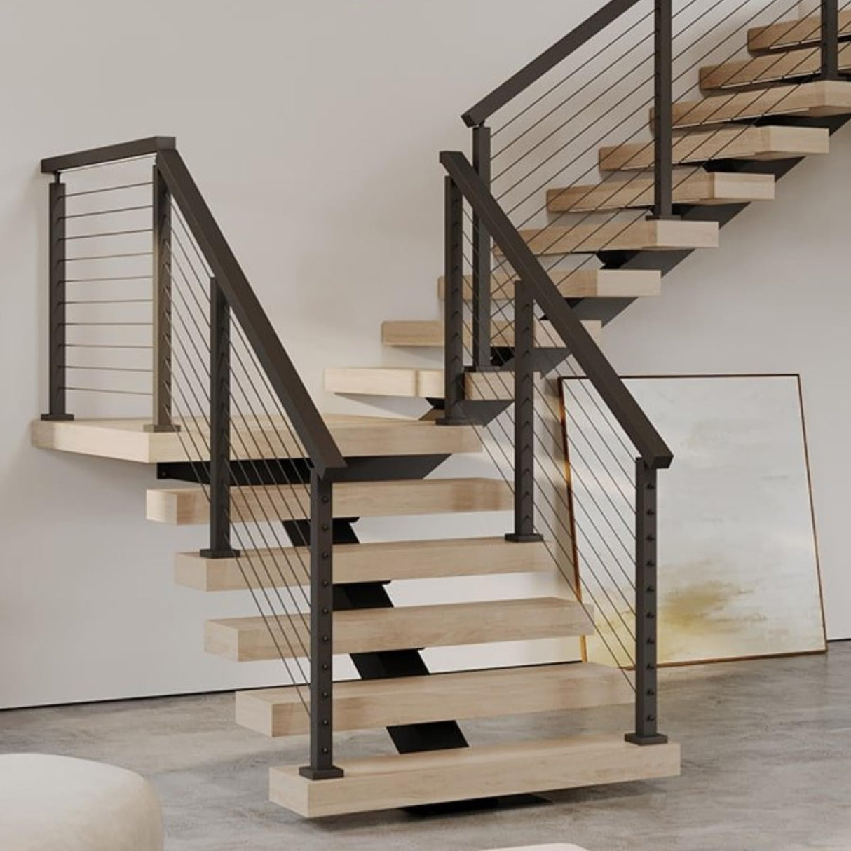 Sidasu 36" Cable Railing Post Stainless Steel Adjustable Top, Drilled Horizontal Line Post for Stair Railing System, Matte Black Finish Sidasu