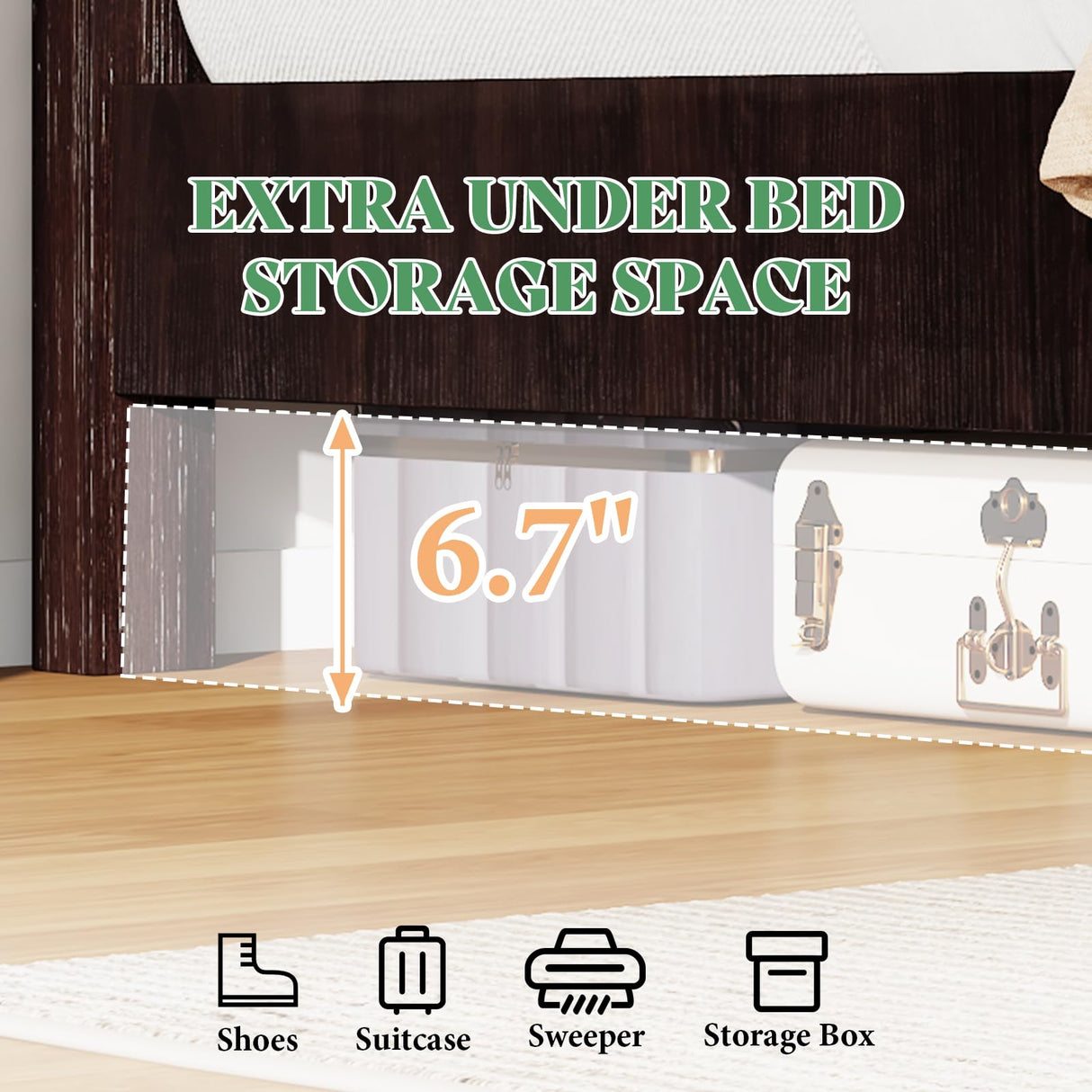 amerlife King Size 51.2" Wood Bed Frame, Rustic Platform Bed with Spliced Headboard, Wood Slats Support/Noiseless/Dark Brown/No Box Spring Needed amerlife