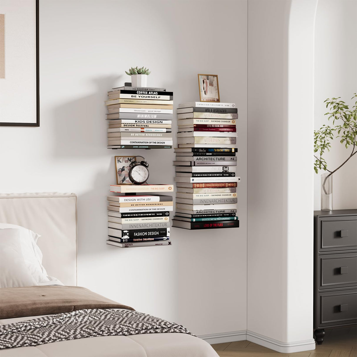 Floating Book Shelves for Wall, 6 Tier Invisible Bookshelves Heavy Duty Metal Loads 90LBS, Vertical Spine Book Tower Hanging Bookshelves, Shelves for Room Wall Mounted, 3 Pack Black Wawocs