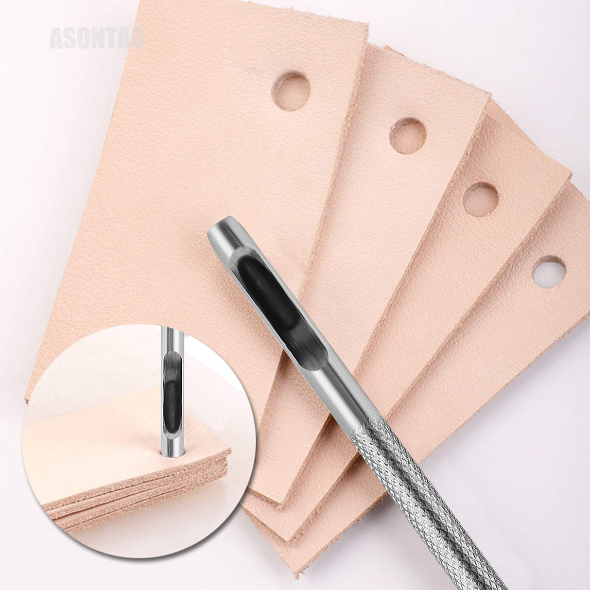 6PCS Hollow Leather Hole Punch Set (1.5mm-4mm) for Belts, Watch Bands, Leather Craft, Round Hole Punch Tool for Belt, DIY, Leatherworking, Repair Tools -ASONTAO AsonTao