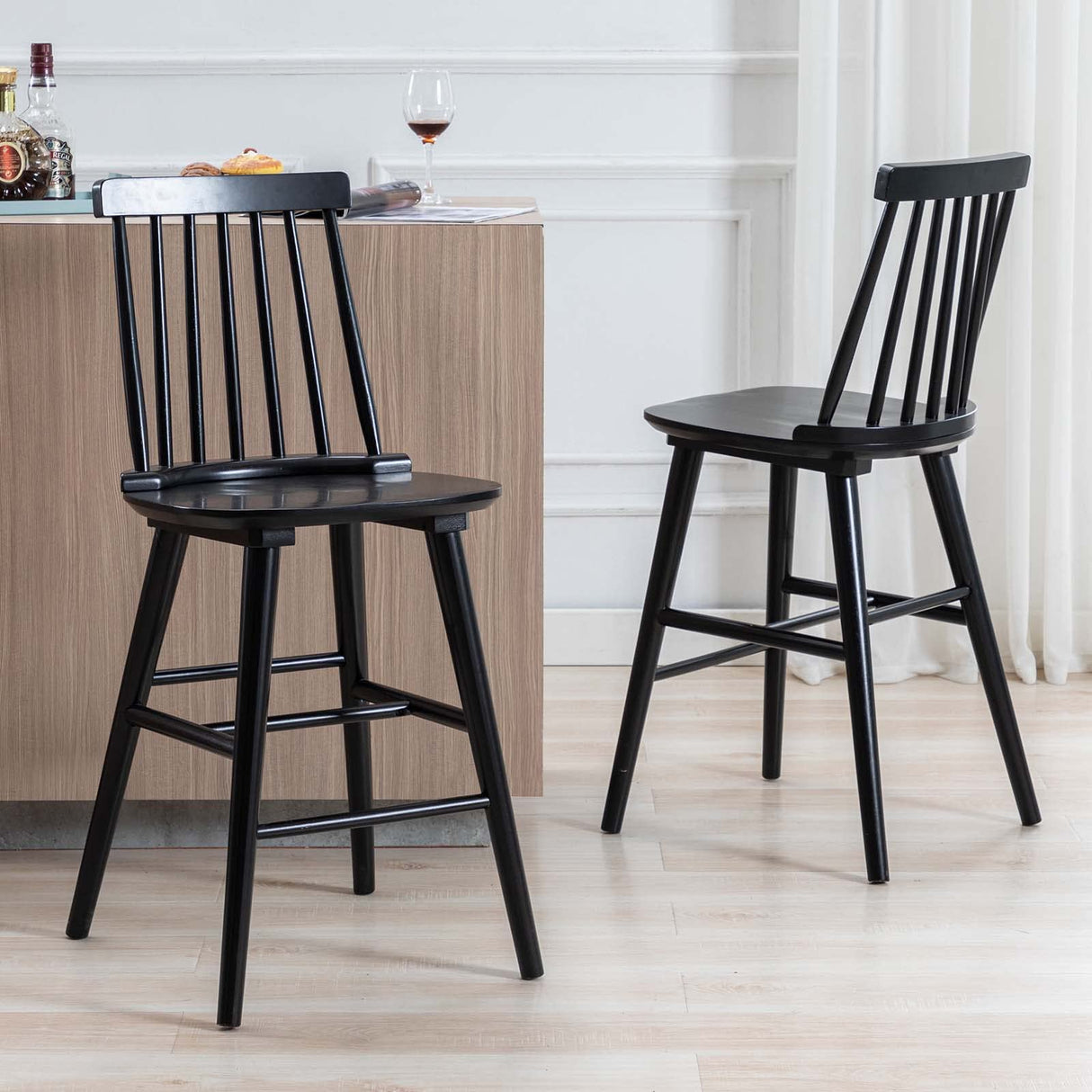 Duhome Wood Bar Stools Set of 2, Farmhouse Counter Stools 24’’ Barstool with Spindle Back Counter Height Stool Chairs for Kitchen Islands, Black Duhome Elegant Lifestyle