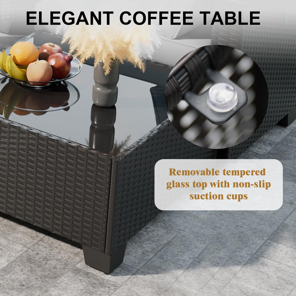 Peacabo Patio Furniture Set with Fire Pit Table, 8-Piece Outdoor Furniture Sofa Set with Thick Cushions, Wicker Sectional Sofa for Porch Garden Backyard, Brown/Beige Peacabo