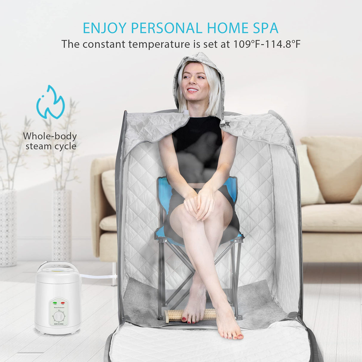 VIVOHOME Portable Personal Steam Sauna Spa with 1.8L 800 Watt Steam Generator, Foldable Chair, Home Sauna Spa Tent for Detox Relaxation, Silver Gray VIVOHOME