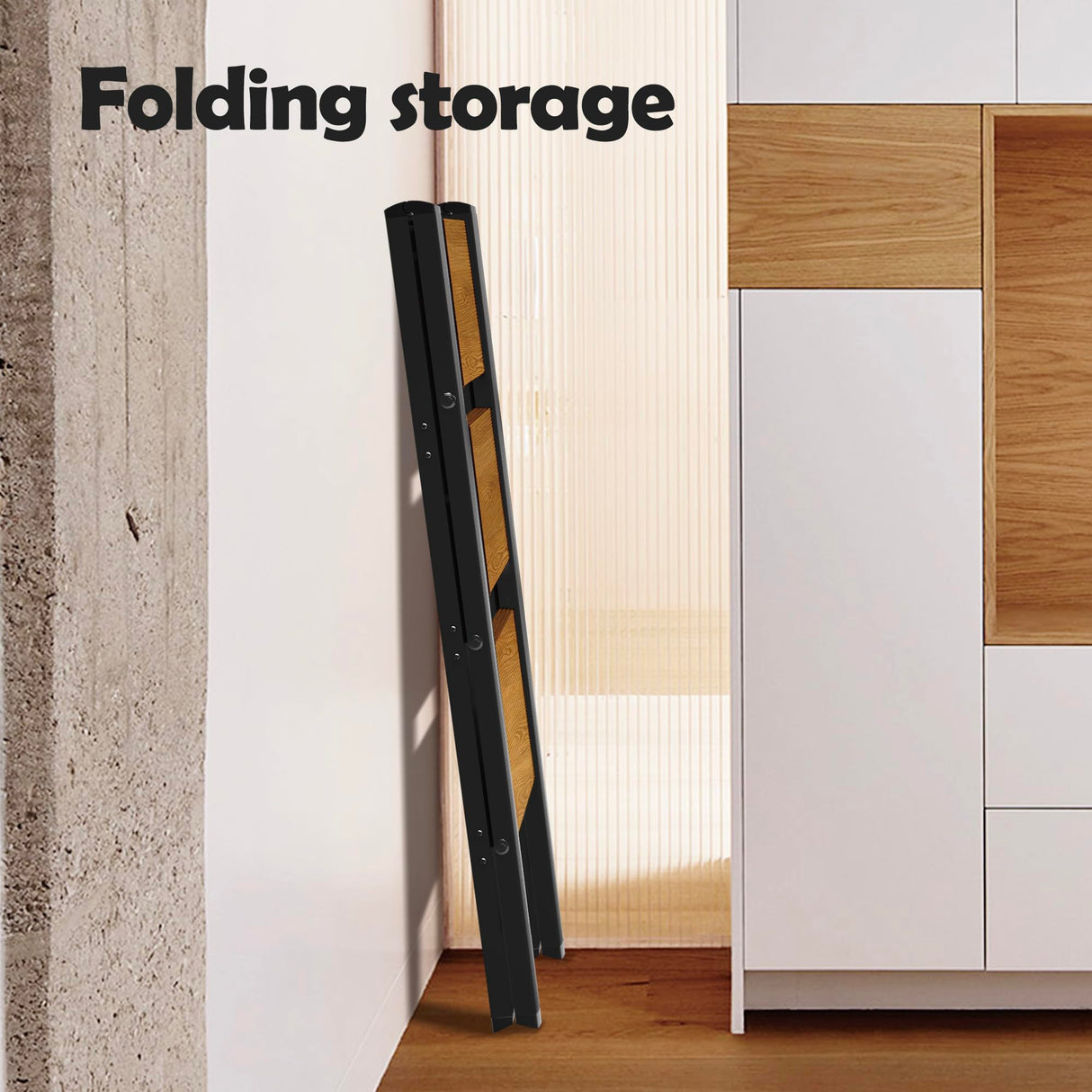 Taranta 3 Step Ladder,Aluminum Lightweight Folding 3 Step Stool with Anti-Slip Wide Pedal, 330lbs Capacity Step Ladder for Household,Kitchen,Office - BlackWoodgrain taranta