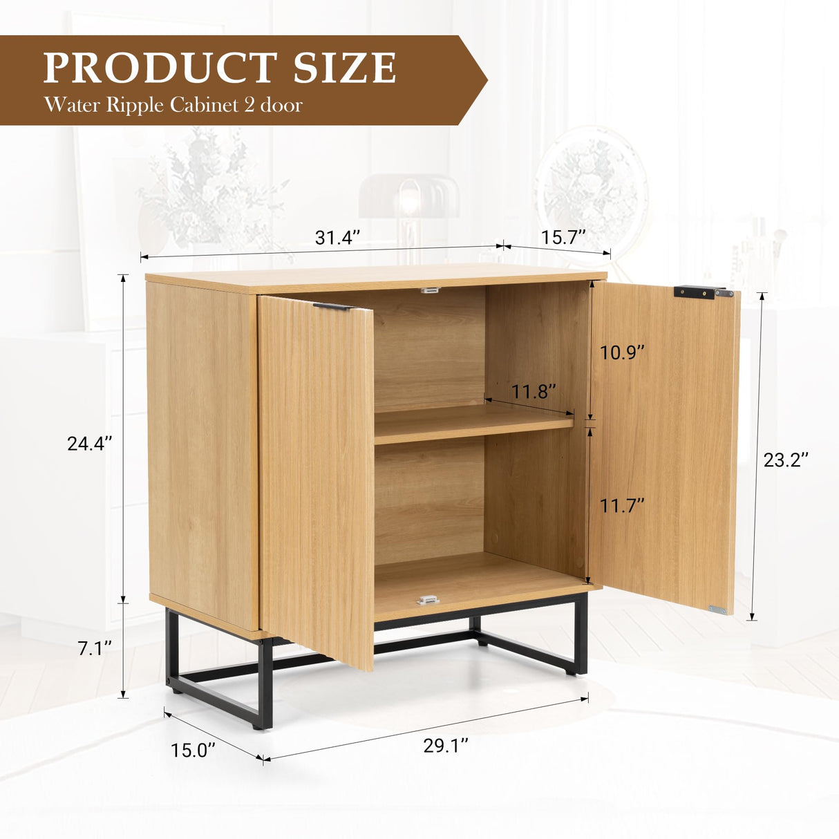 MoomJiee Fluted Storage Cabinet,Wood Sideboard Buffet Cabinet with Adjustable Shelves,Multifunctional Console Table with Storage Credenza Accent Cabinet for Living Room, Dining Room, Hallway MoomJiee