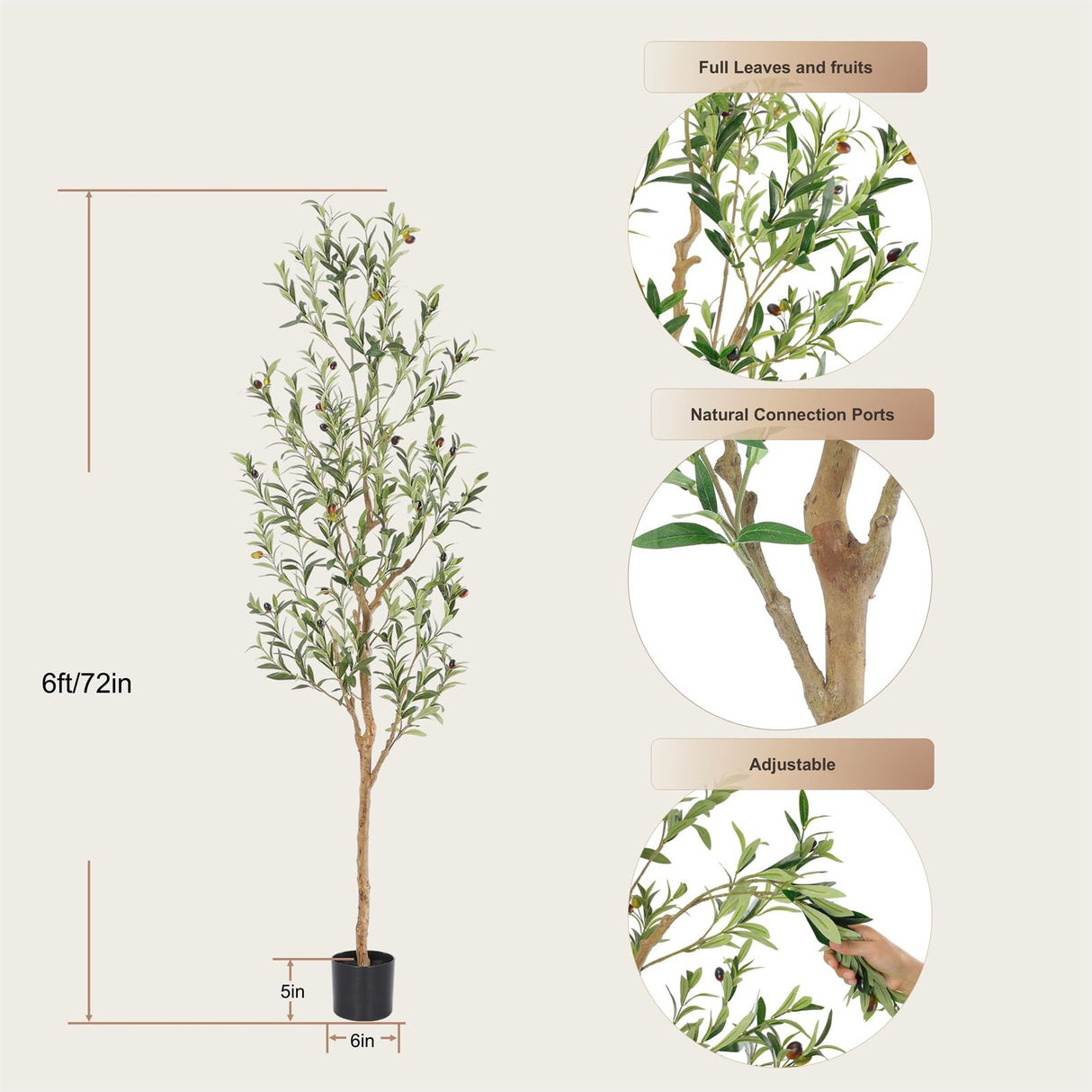 Bellacat Faux Olive Tree 6ft,Olive Trees Artificial Indoor with Natural Wood Trunk and Realistic Leaves and Fruits. 6 Feet(72in) Fake Olive Tree for Home House Office Décor. bellacat