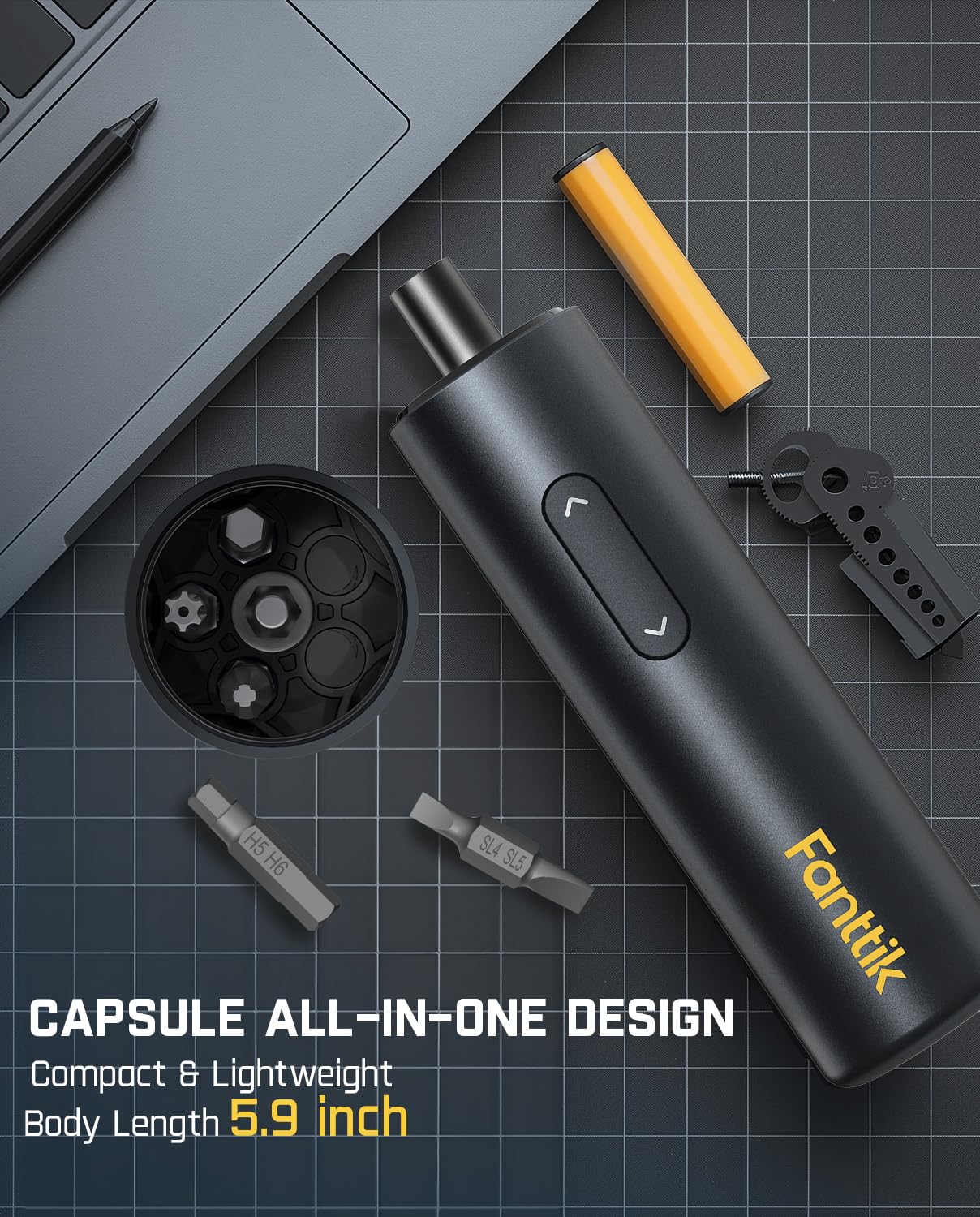 Fanttik NEX S1 Capsule 3.7V Cordless Screwdriver, Electric Screwdriver, Max 5 N.m, 320 RPM Motor, 5 Pcs Double-Ended Bits, Compact Design, LED Light, 1/4''Hex, Idea Tool for Furniture, Appliances Fanttik