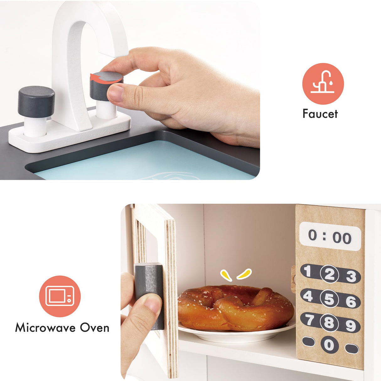 ROBUD Wooden Play Kitchen, Kids Kitchen Playset with Realistic Design, Toy Kitchen Gift for Boys and Girls, Age 3+ ROBUD