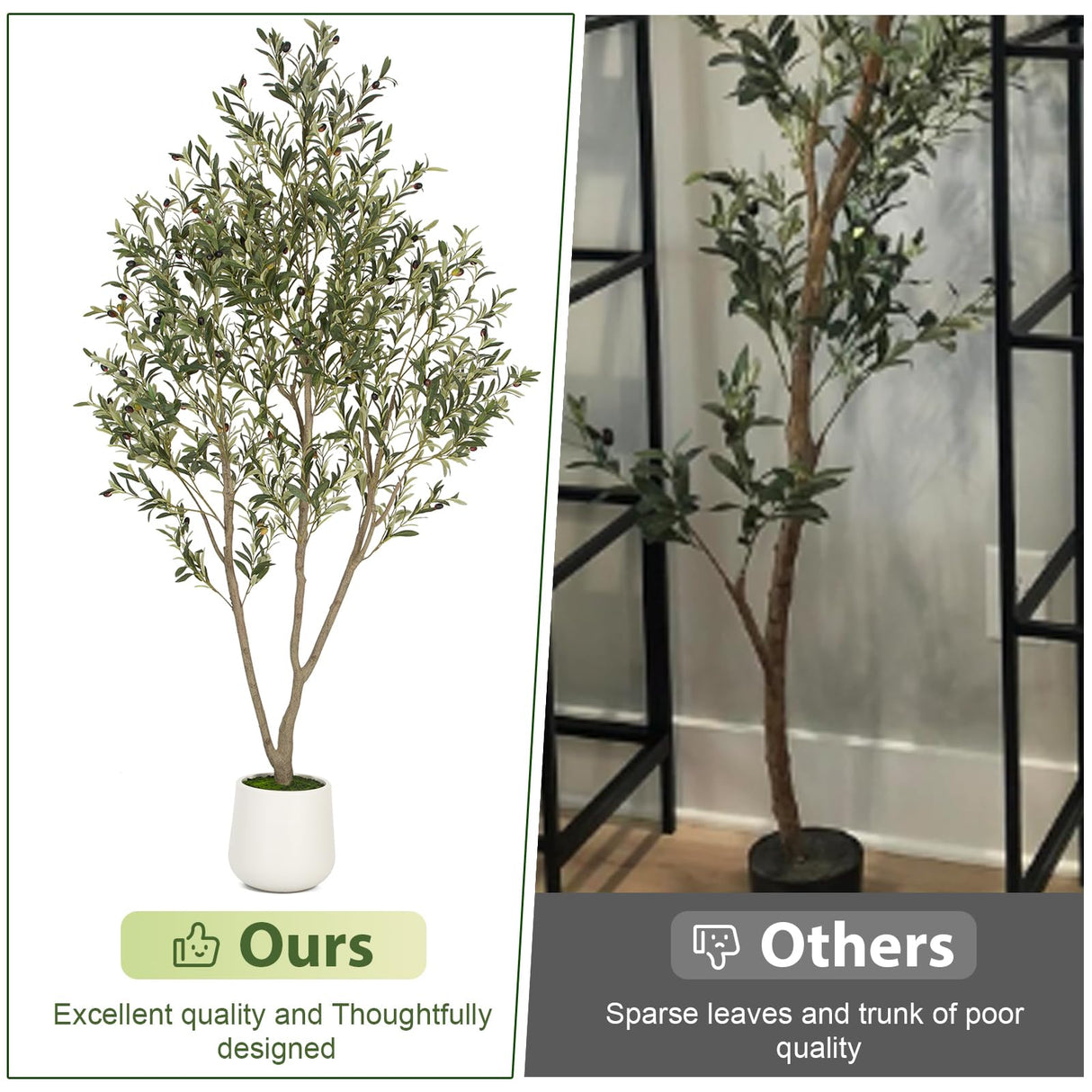 VIVATREES Olive Trees Artificial Indoor, 6FT Tall Faux Olive Tree with White Tall Planter, Artificial Plants with Natural Wood Trunk and Lifelike Fruits for Home Office Decor VIVATREES