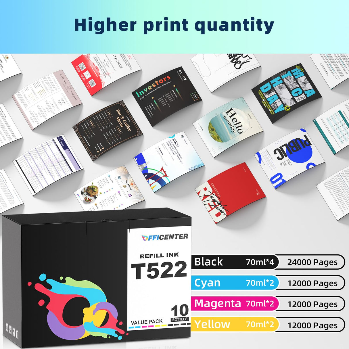 OFFICENTER T522 522 Ink Refill Bottles for Ecotank ET-2800 ET-2720 ET-2803 ET-4700 ET-4800 ET-4810 ET-2400 ET-2840 Printer (4BK 2C 2M 2Y) OFFICENTER