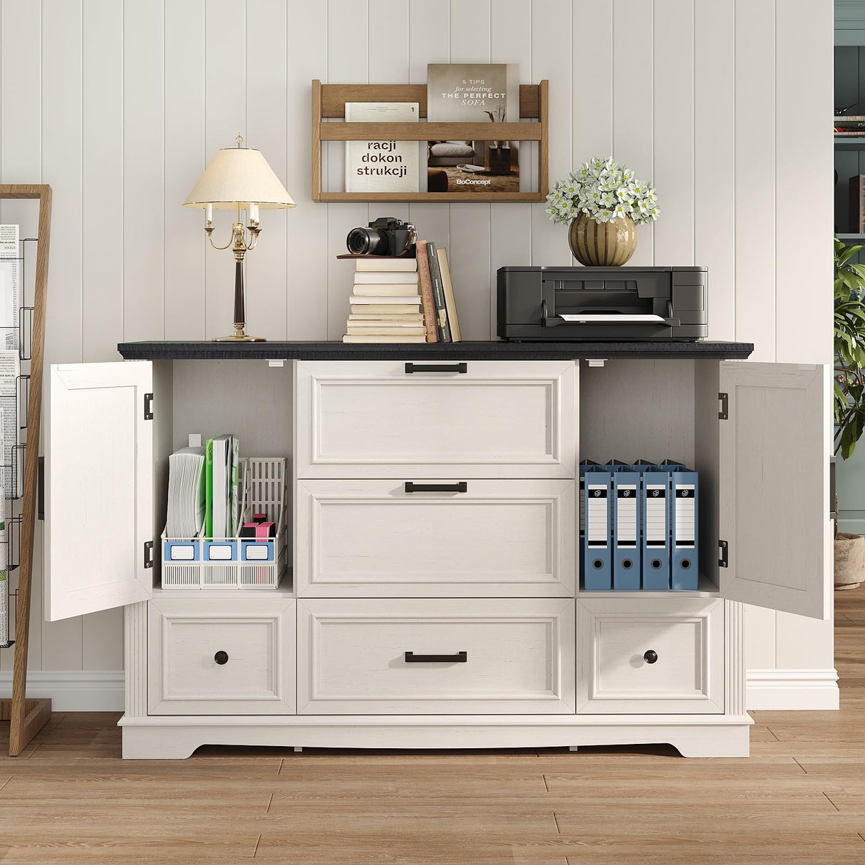 Maupvit 47.6" File Cabinet with 5 Drawers, Farmhouse Lateral File Cabinets for Home Office, Filing Organization Storage Cabinets for Letter/Legal/A4/F4 Maupvit