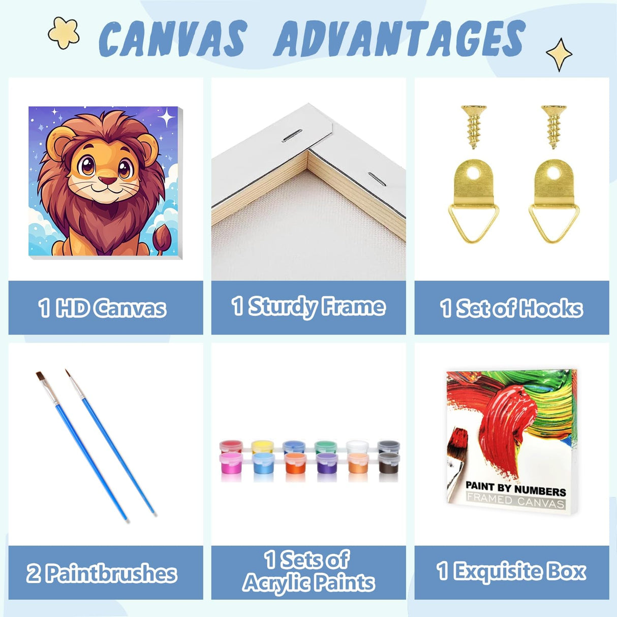 XTCIXAL Paint by Numbers Kit for Kids with Frame, Lion Paint by Number Kids Age 5-8-12, Paint by Number with Frame for Gifts and Home Decor 8X8 Inch XTCIXAL