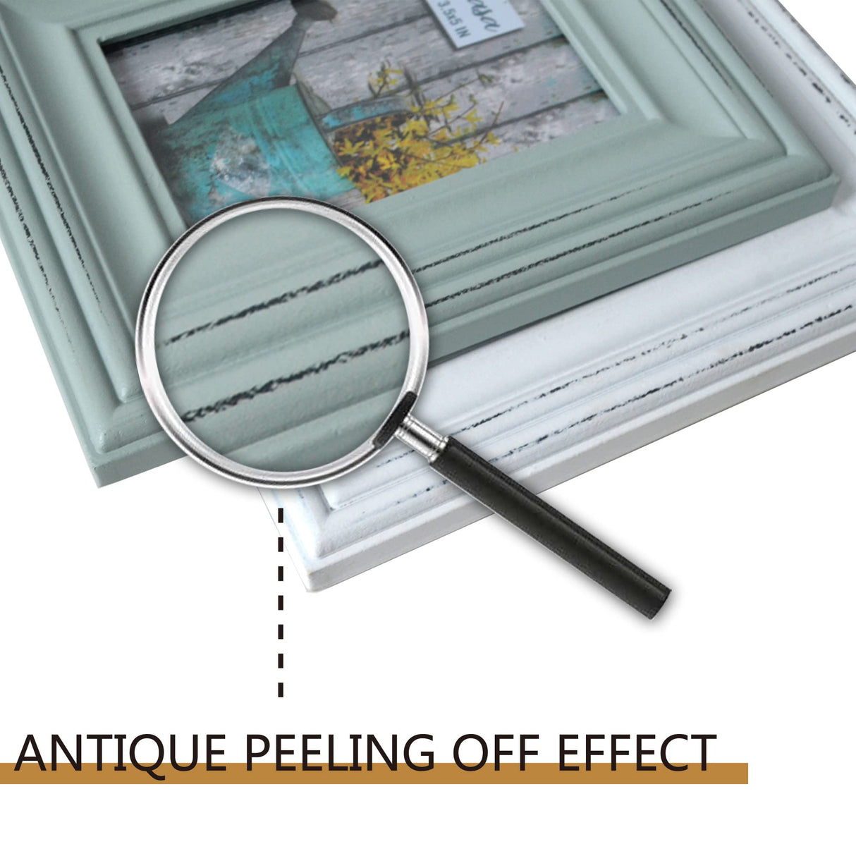 Buecasa Rustic 4x6 Inches Wooden Picture Frame Pack of 2 Vintage Cyan and White in Gift Box - Distressed Wood High Definition Glass Photo Frame Outside 6x8 Inches Buecasa