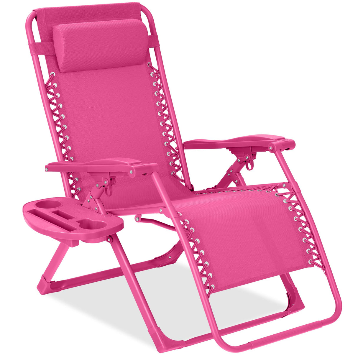 Best Choice Products Adjustable Zero Gravity Chair, Monochromatic Color Folding Patio Recliner w/Side Tray, Headrest - Hot Pink Best Choice Products