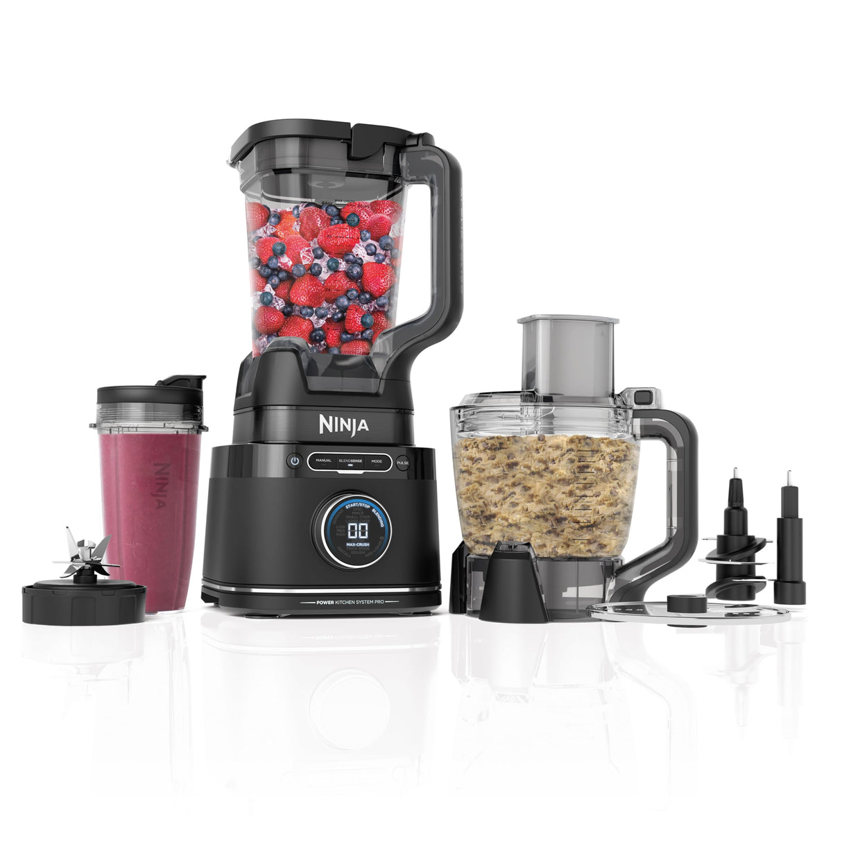 Ninja TB401 Detect Kitchen System Power Blender + Processor Pro, BlendSense Technology, Blender, Chopping & Smoothies, 1800 Peak Watts, 72 oz. Pitcher, 64 oz. Food Processor, 24 oz. To-Go Cup, Black Ninja