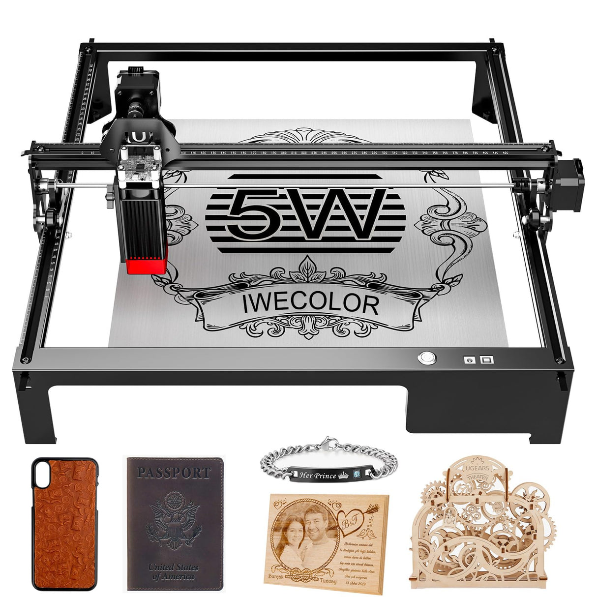 IWECOLOR Laser Engraver 5W Higher Accuracy DIY Laser Engraving Machine,Offline Usage Laser Cutter,400x410mm,0.08mm Laser Spot, CNC Laser Cutter for Wood Metal Acrylic Glass IWECOLOR