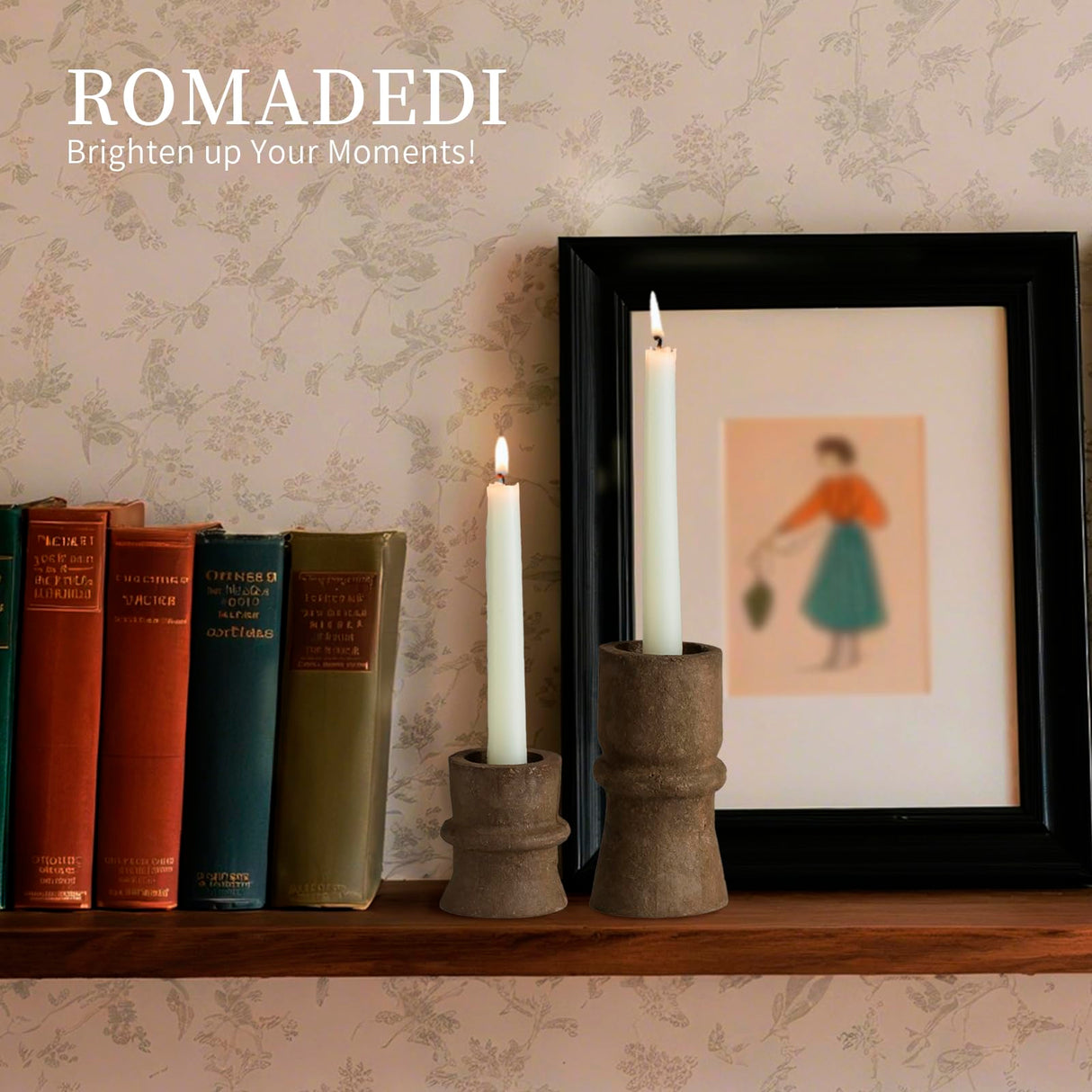 Romadedi Candlestick Holders Boho Decor: Taper Candle Holders Paper Mache for Living Room Morden Decorations Candle Stick Dining Table Centerpiece Fireplace Home Decoration Brown Romadedi