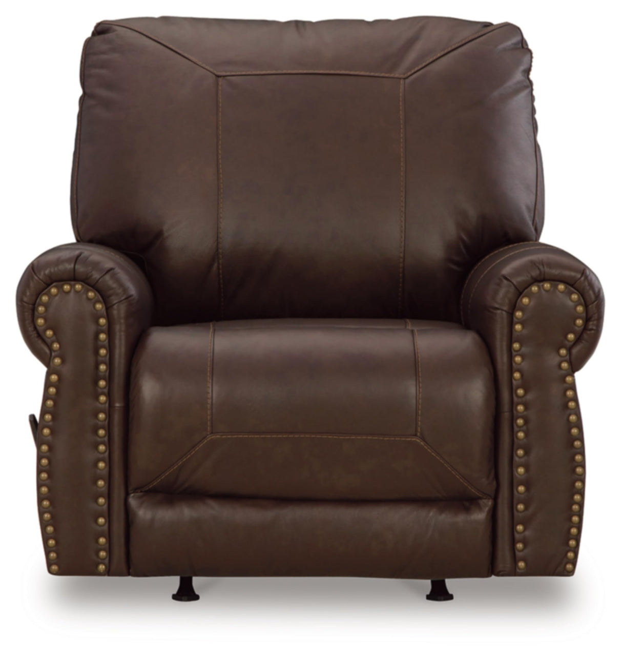 Signature Design by Ashley Colleton Classic Leather Match Upholstered Manual Recliner with Nailheads, Dark Brown Signature Design by Ashley