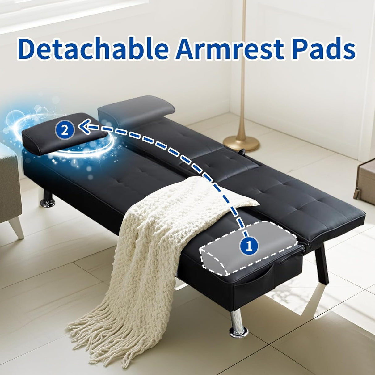 Futon Sofa Bed Convertible Loveseat Sleeper Couch Modern PU Leather Upholstery Folding Recliner Sofá, Small 2 Seaters Futon Sofa&Couch, Accent Couches with Cup Holders for Living Room Osparple