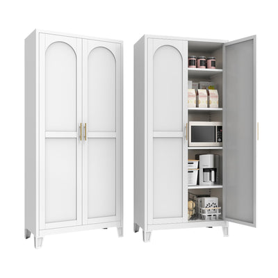 Nobilsteel 71''Metal Kitchen Storage Cabinet with 2 Doors and 4 Adjustable Shelves, 5-Tier Tall White Food Metal Pantry Storage Cabinet for Kitchen, Dining/Living Room
