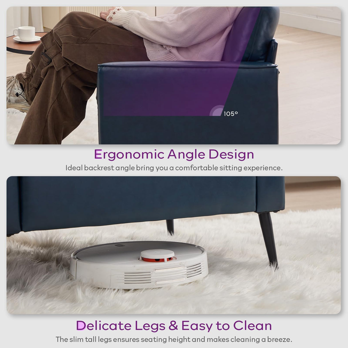 TYBOATLE Accent Chairs Set of 2, Faux Leather Chairs, Mid Century Modern Comfy Living Room Chairs, Cozy Office Reading Chair, Reception Armchairs for Office, Bedroom, Waiting Room (Blue) (1) TYBOATLE