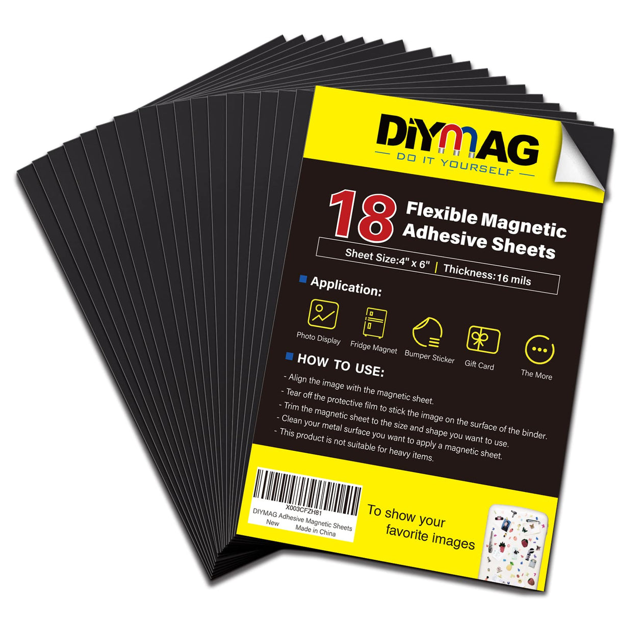 DIYMAG Adhesive Magnetic Sheets, |4" x 6"| 18 Packs, Flexible Magnet Sheets with Adhesive for Crafts, Photos and Die Storage, Easy Peel and Stick, Easy to Cut into Any Shape/Size (4" x 6"-18P) DIYMAG