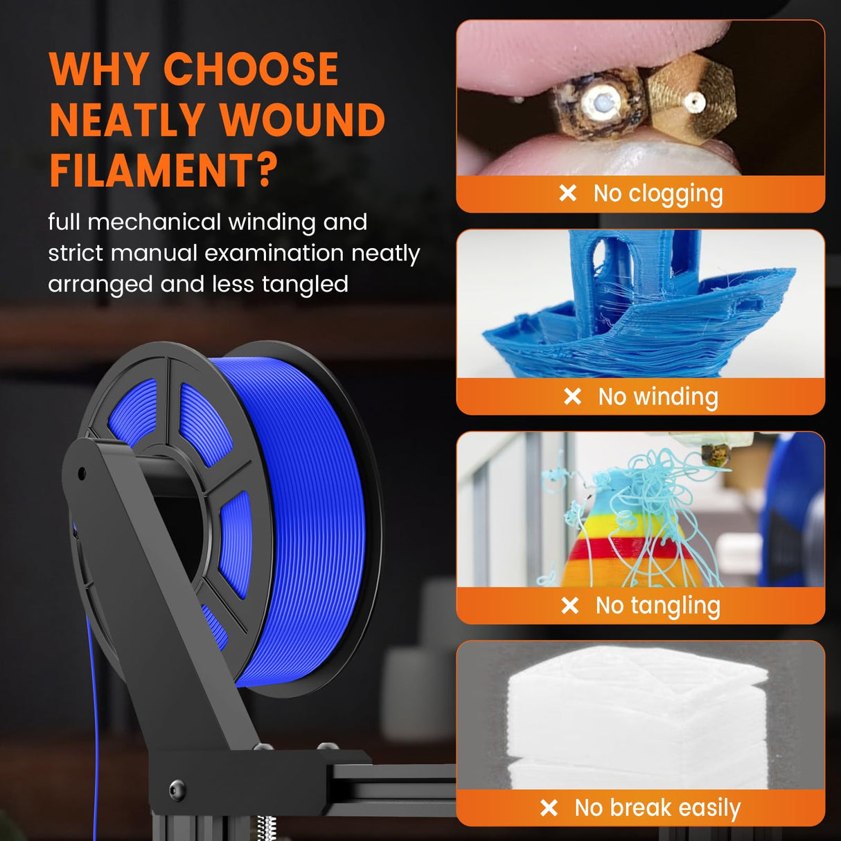 TECBEARS PETG Filament 1.75mm, 3D Printer Filament PETG Filament Bundle 4-Color, Strong Toughness, 4 * 1KG(1320M) Filament High Precision, Dimensional Accuracy ±0.02mm, Blue+Red+Orange+Grey TECBEARS