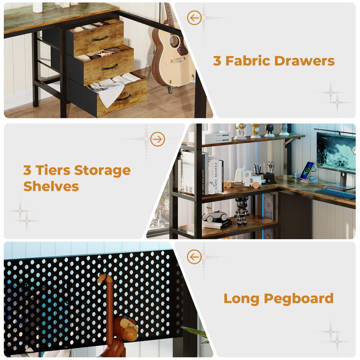 BTHFST Loft Bed Twin Size with L-Shape Desk & RGB LED Lights & Charging Station, Twin Bunk Bed with Fabric Drawers & Shlves, 13.4'' H Safety Guardrail, Noise Free, No Box Spring Needed BTHFST