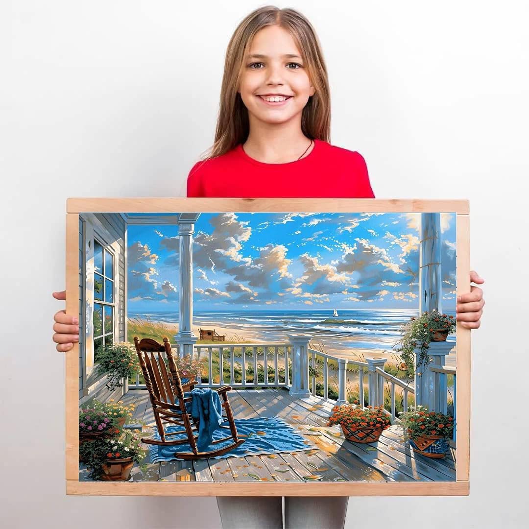 NEGEKFKX 2 Pack Beach Paint by Numbers Kit for Adults Beginner,Easy Adult Paint by Number Kits on Canvas DIY Painting for Beginners Art by Numbers for Home Wall Decor 16x12 Inch NEGEKFKX