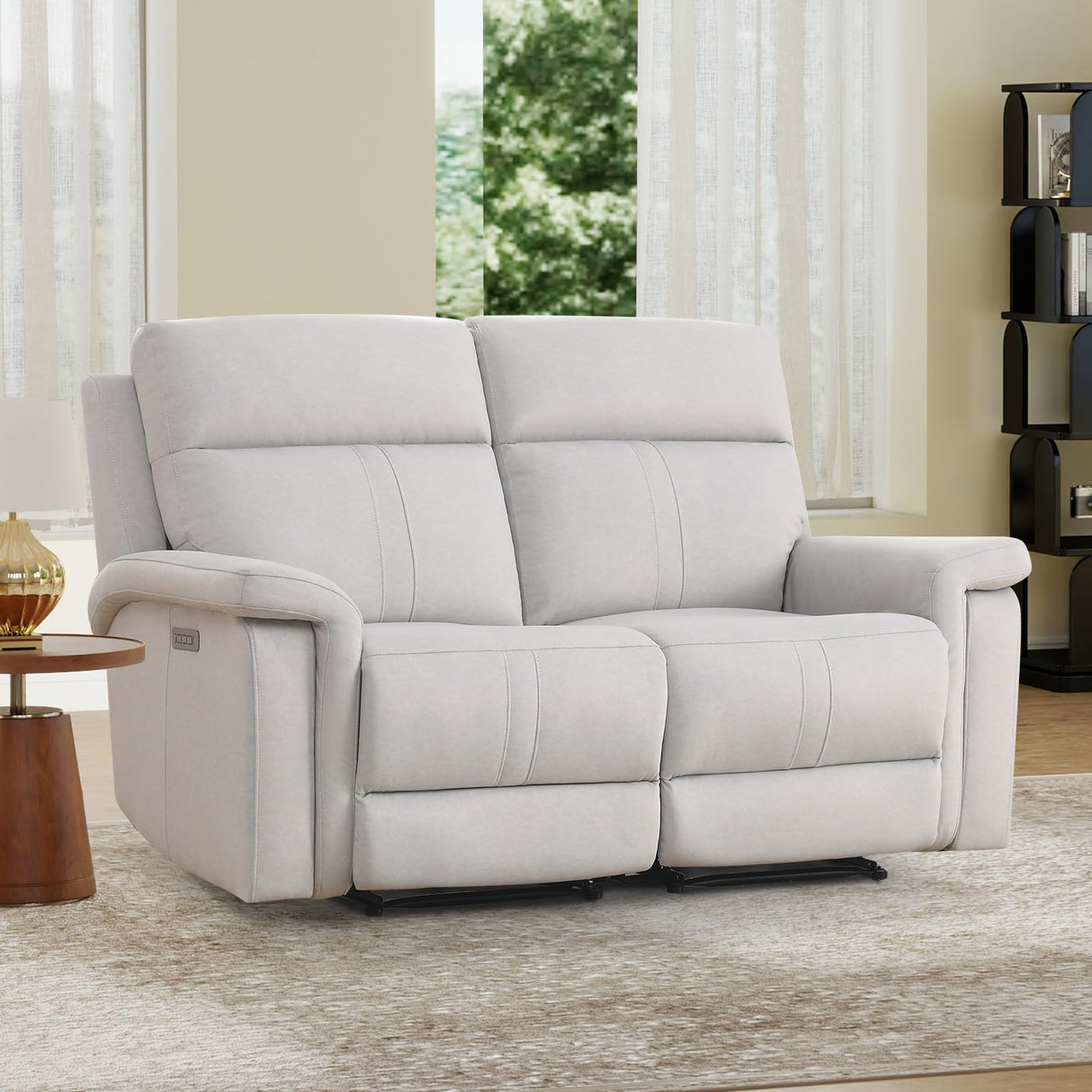 ANJ Beige Power Reclining Loveseat Sofa Couch, Oversized 2-Seater Recliner for Living Room with Overstuffed Armrests, Pet Friendly Small Space Recliner Couch, Full-Body Support Loveseat ANJ