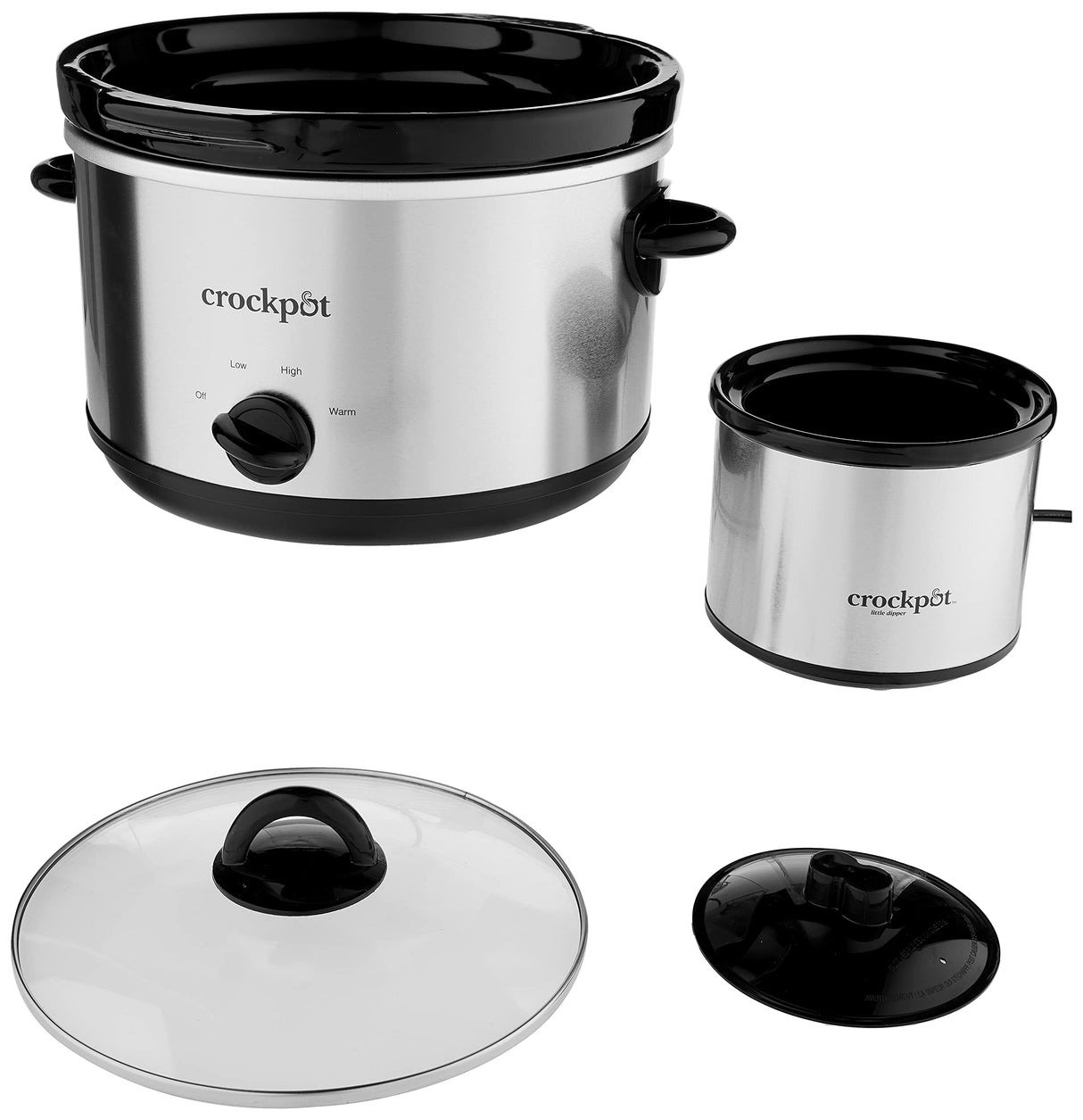 Crock-Pot 5-Quart Smudgeproof Round Manual Slow Cooker with Dipper, Silver Crock-Pot