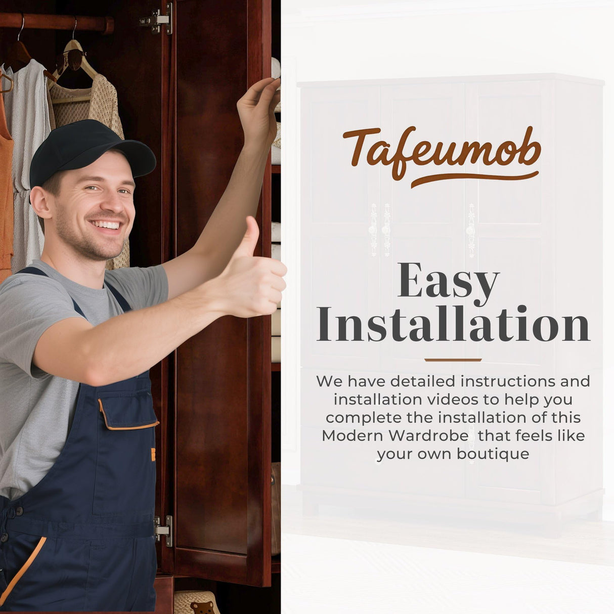 Tafeumob Solid Wood Armoire Wardrobe: 3 Doors Solid Wood Bedroom Armoires with Hangingrod Clothes Organizer Cabinet Storage with 2 Drawers Brown Finish 46.3" L x 19.69" W x 70.87" H Tafeumob