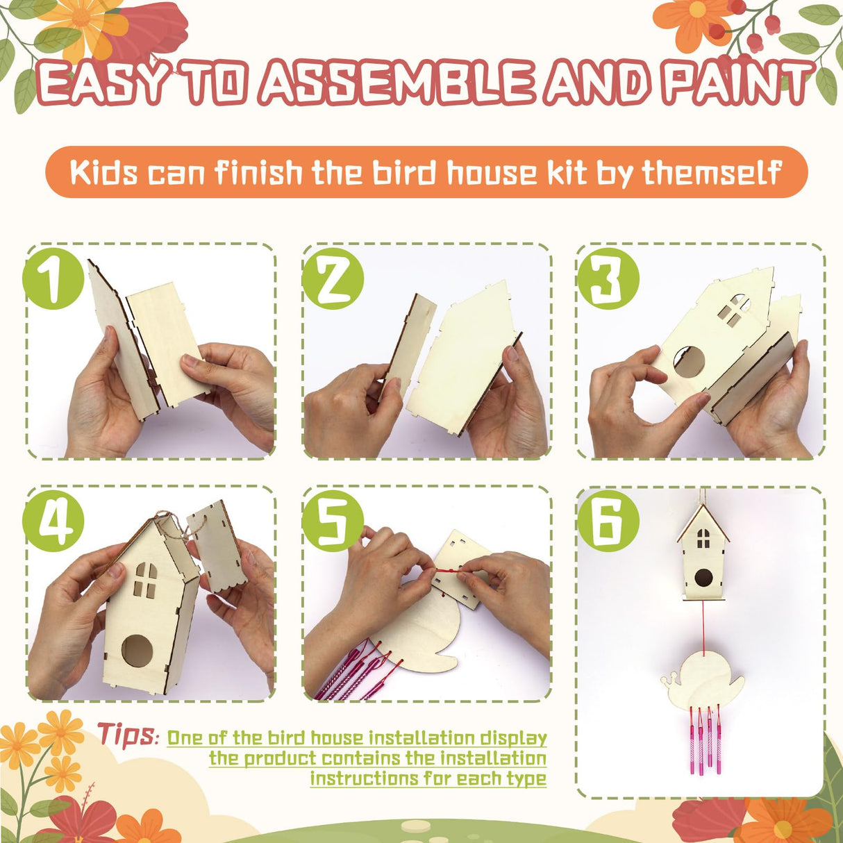 DoodleDoo 8 Pack Bird House & Wind Chime Kits, Buildable Birdhouse DIY Crafts for Kids Ages 4-8 8-12, for Children Boy Girl to Build, 3+ Summer Arts and Craft DoodleDoo