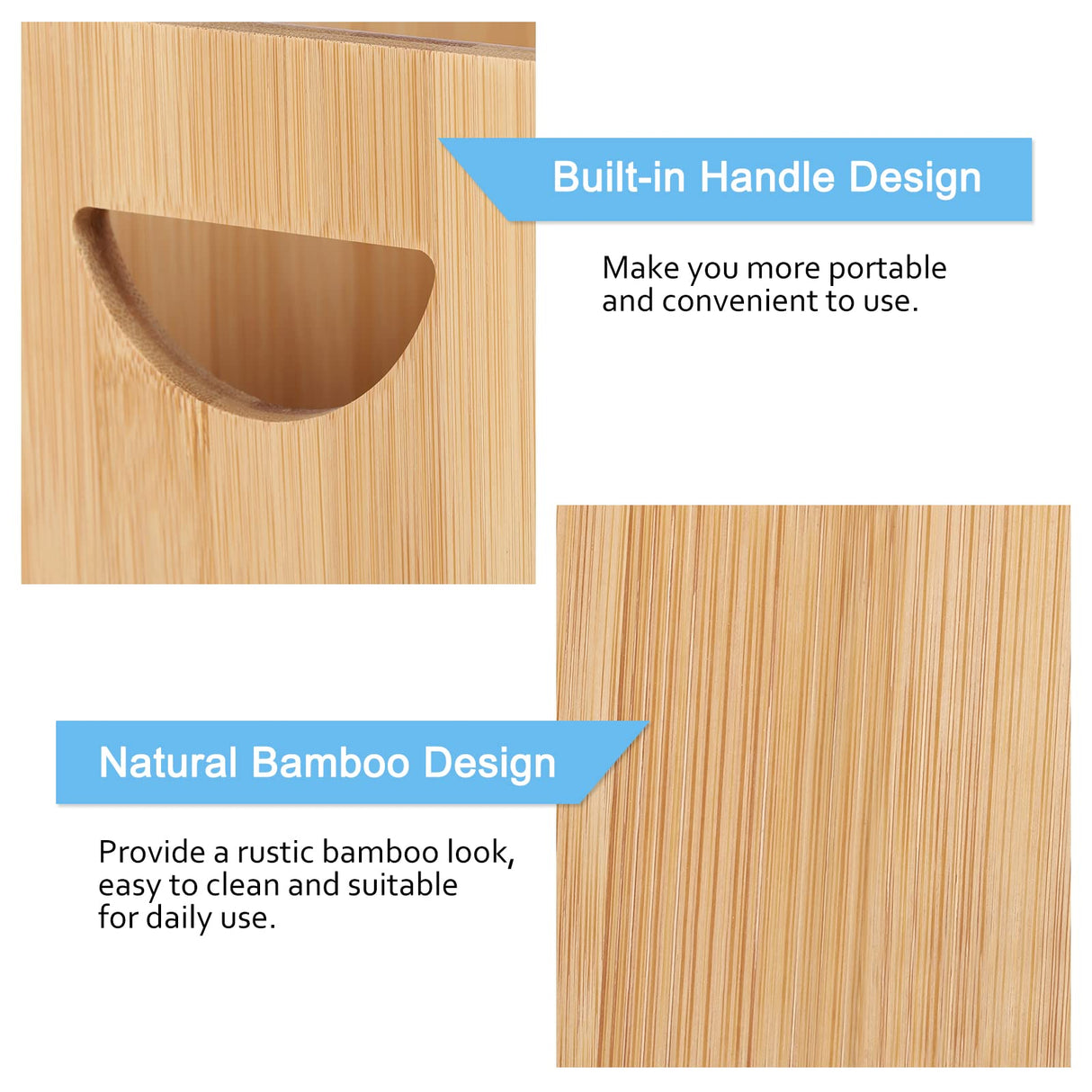 MOOACE Bamboo Trash Can, 2 Gallon Bamboo Waste Basket with Handles, Small Trash Basket Bamboo Garbage Can for Bedroom, Bathroom, Living Room, Office MOOACE