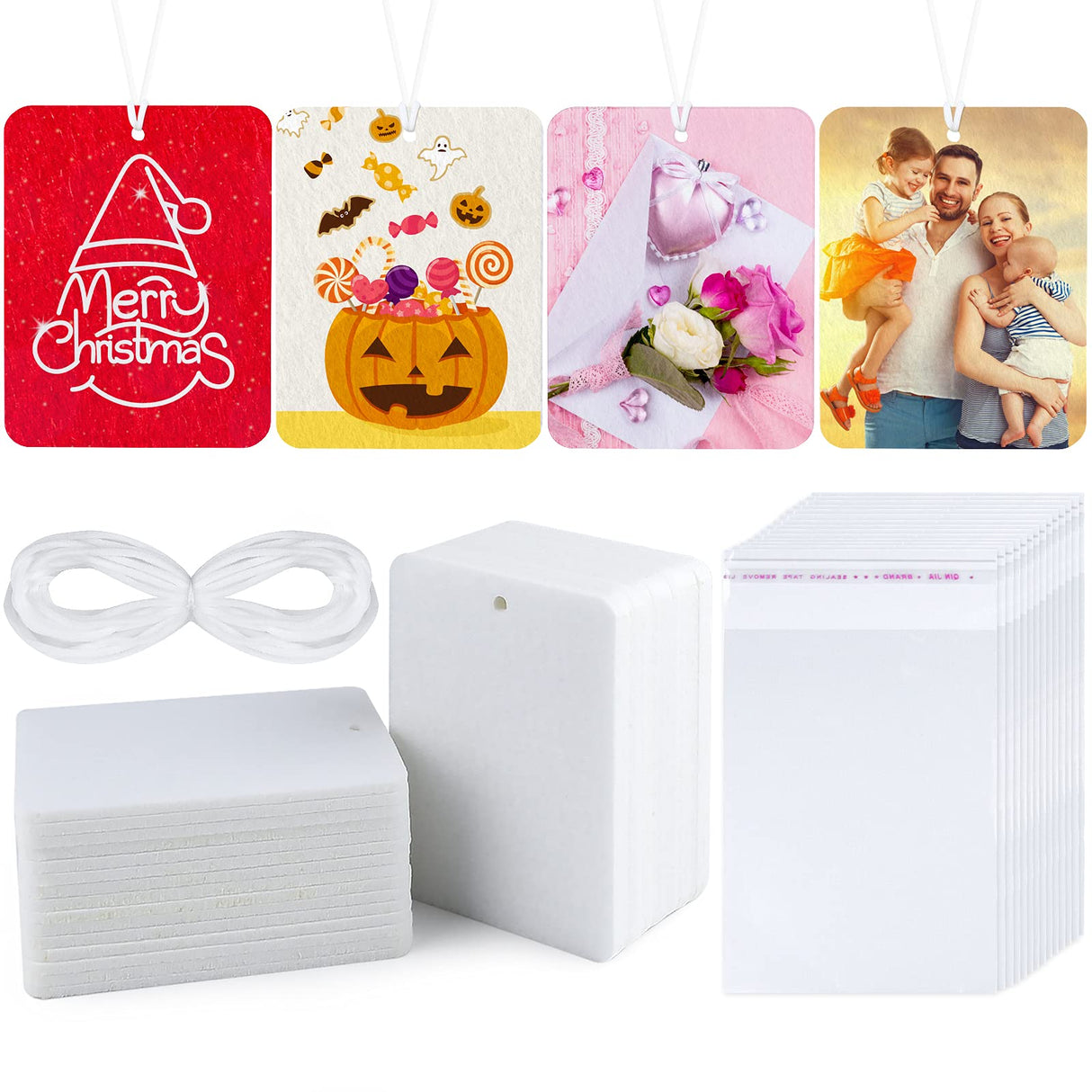 MIAHART 30 Pieces Sublimation Air Freshener Blanks with Bags, DIY Sublimation Air Freshener Sheets Scented Hanging Felt Heat Transfer Air Freshener for Car Home Interior Decor MIAHART